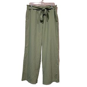 NiMin Womens Elastic Waist Wide Leg Pants Loose Trousers W/ Pockets Green Sz XL